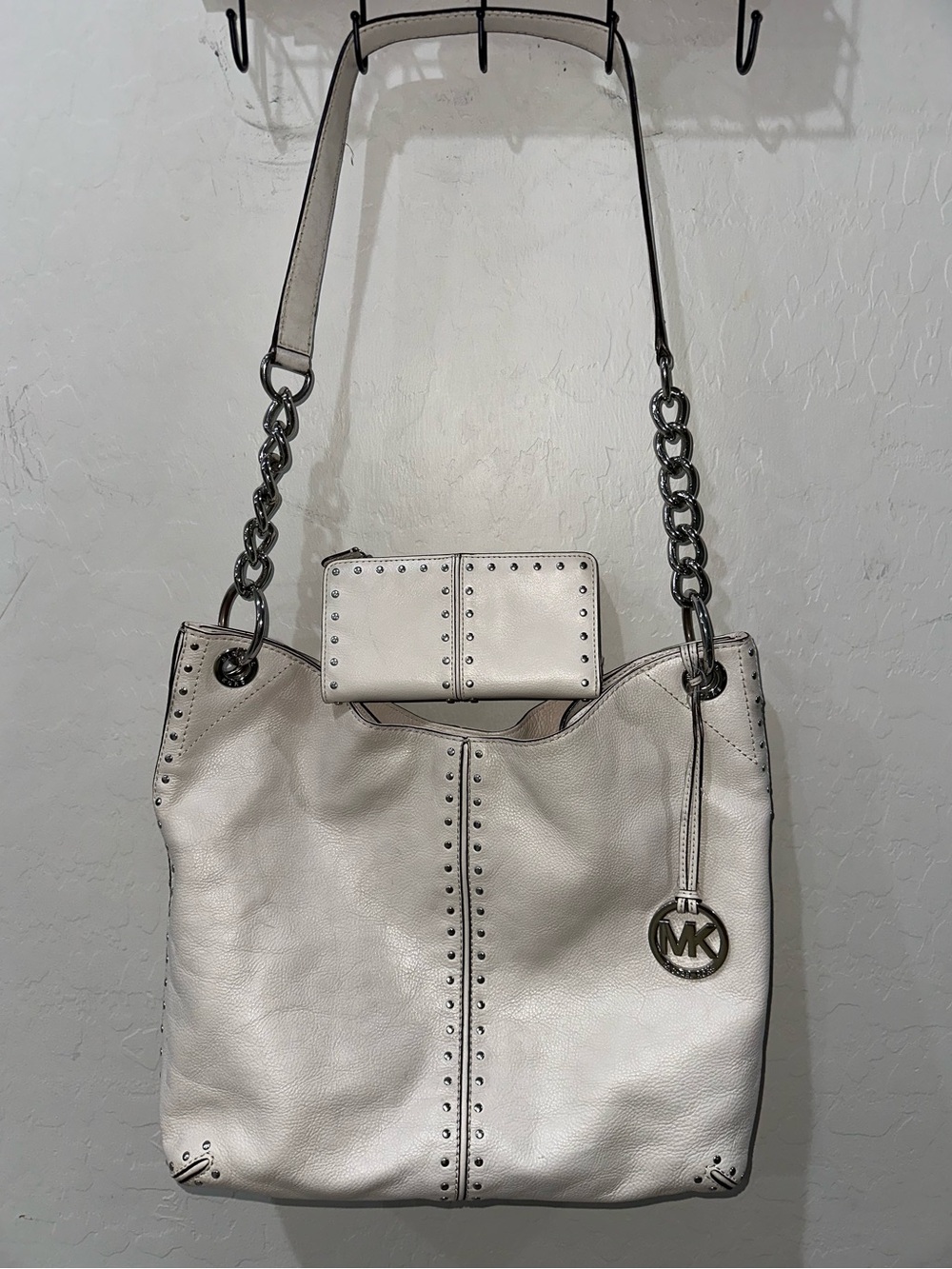 white studded Michael Kors Uptown Astor hobo bag & wallet combo!